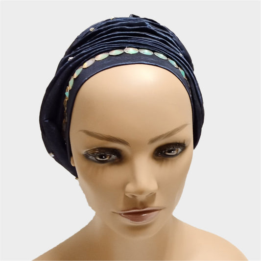 Turban with Crystals & Flat Stones Across The Front