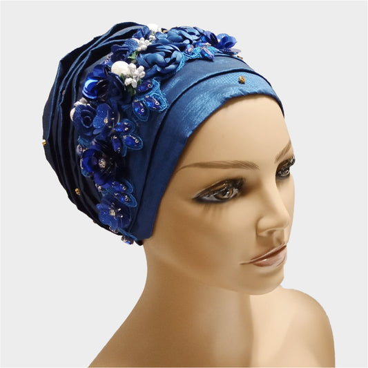Pleated Turban with Floral